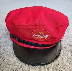 Vintage Coca-Cola Delivery Mens Driver Captain Hat Cap Red Black Bill Snap Back
